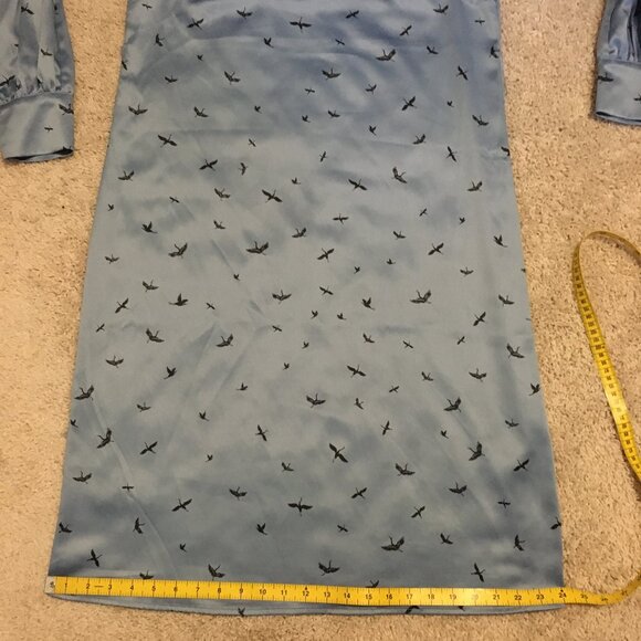 H&M Retro 70s Crane Silky Button Sleeve Belted Midi Dress - Picture 14 of 16